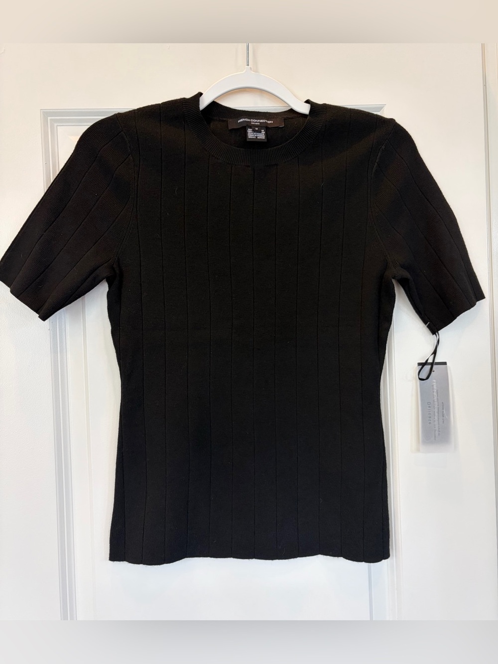 French Connection Black Ribbed Short-Sleeve Knit Top